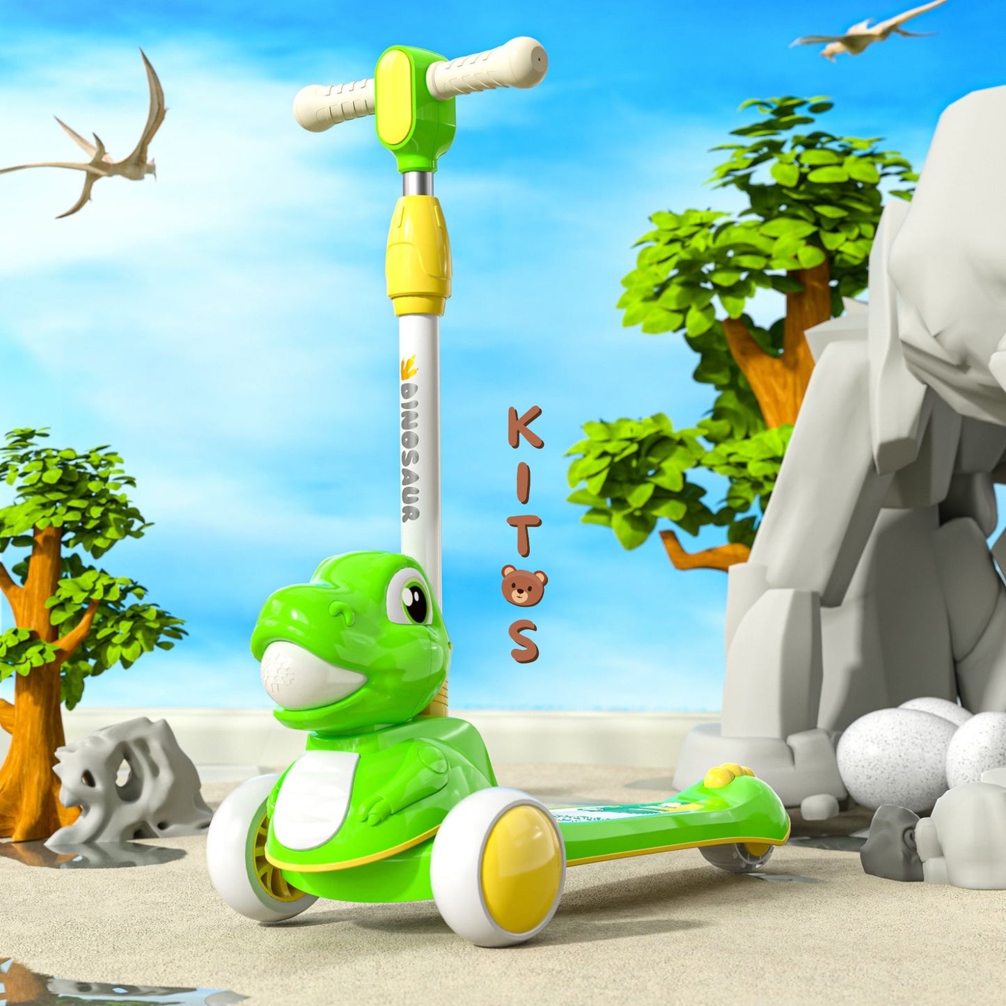 Cute Cartoon Dino Kick Scooter